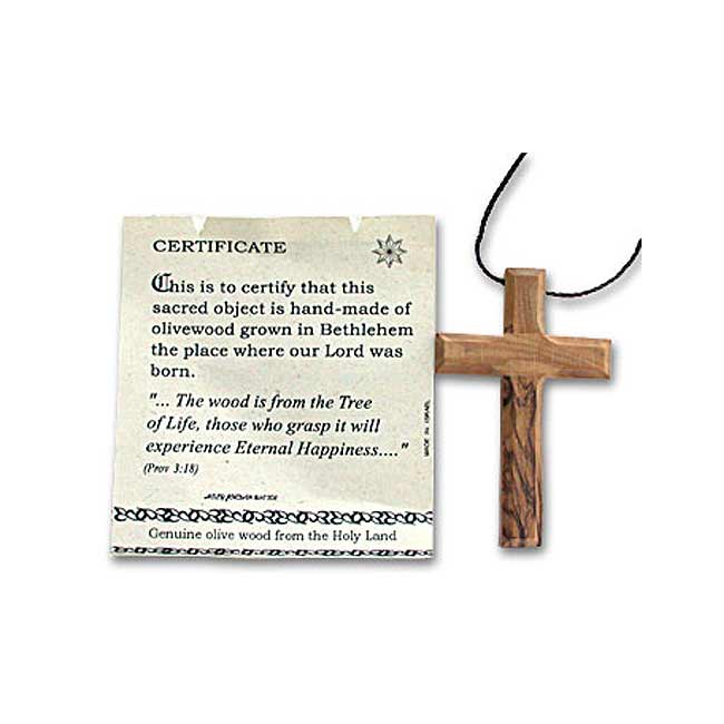 Olive Wood Cross Necklace from the Holy Land 2.5"
