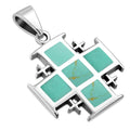 Sterling silver 925 JERUSALEM Cross pendant With Turquoise 18" Silver Necklace