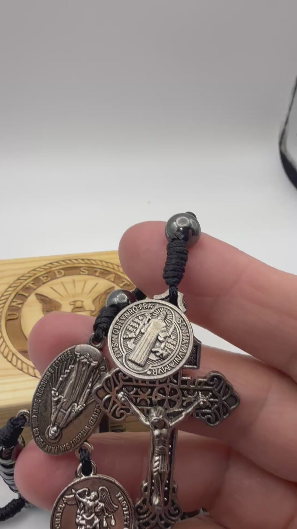 United States Navy rosary with wooden engraved rosary box