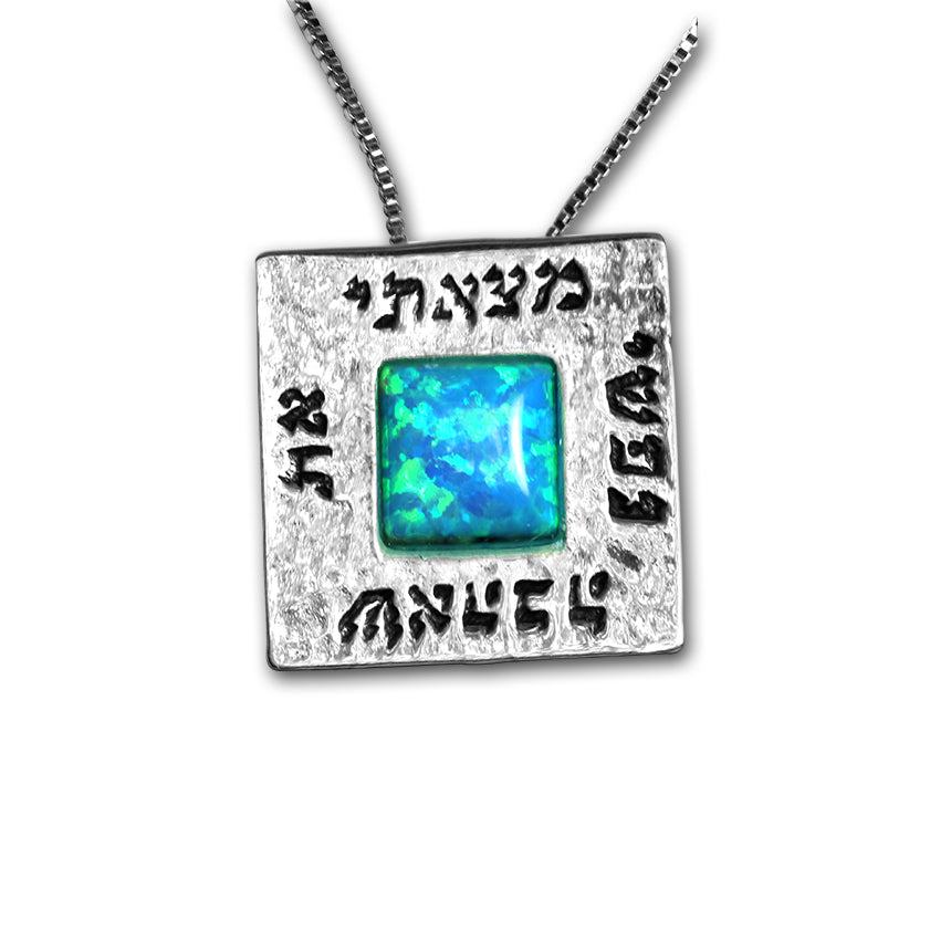 Scripture Necklace with Opal Stone from Israel “I found the love of my soul”