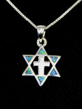Star of David Cross Pendant Sterling silver with Opal Messianic Necklace from ISRAEL 1" / 24 MM