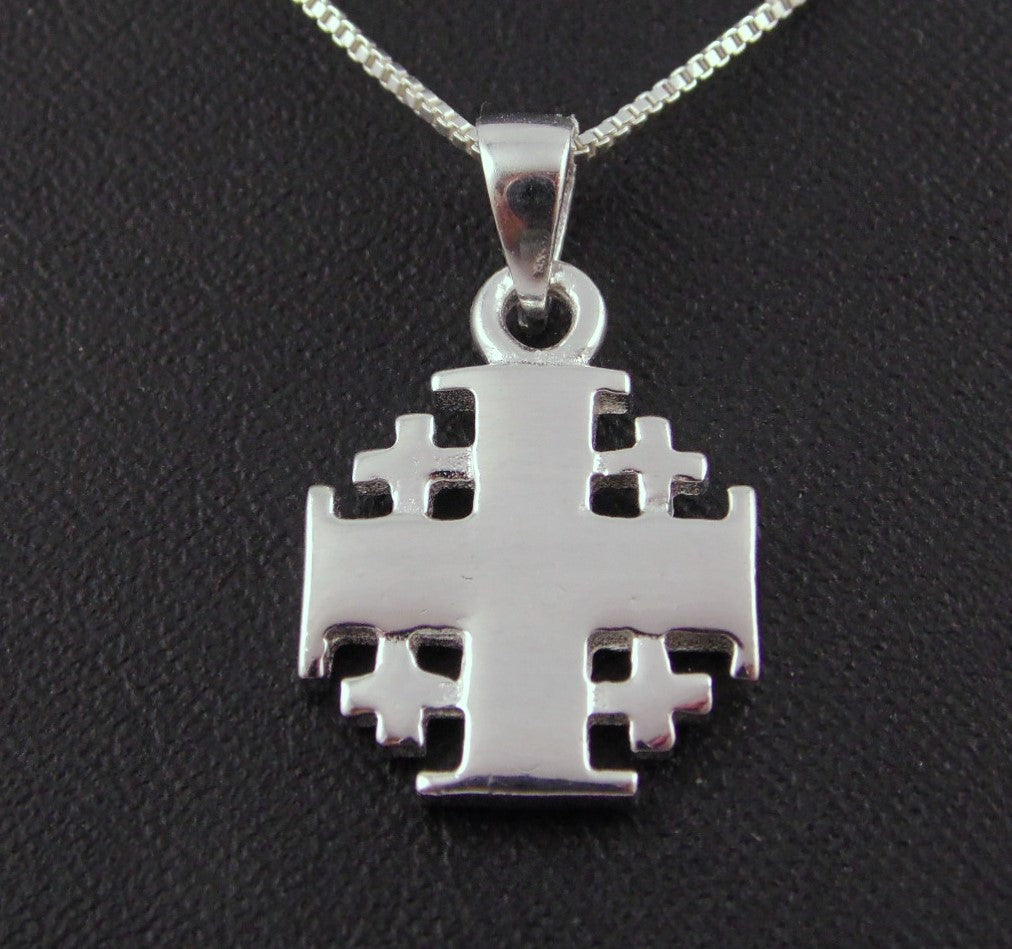 Sterling Silver Jerusalem Cross Pendant 20mm 3/4" hand made in the Holy Land 18" silver necklace