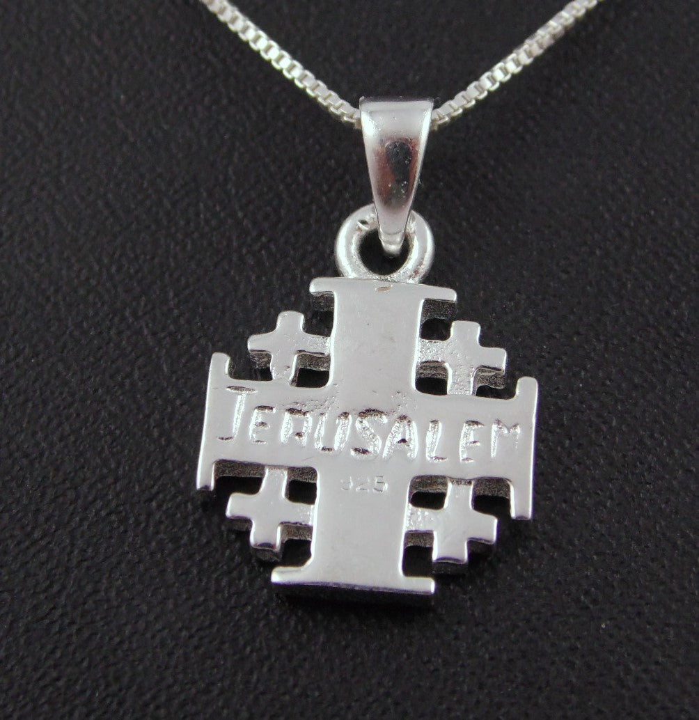 Sterling Silver Jerusalem Cross Pendant 20mm 3/4" hand made in the Holy Land 18" silver necklace