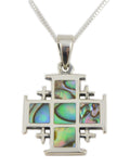 Sterling Silver Jerusalem Cross pendant with Abalone Sea Shell with 18" silver necklace